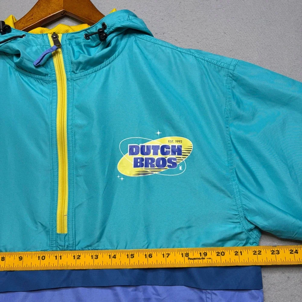 Dutch Bros Windbreaker Mens Medium Teal Purple Colorblock Quarter Zip Anorak